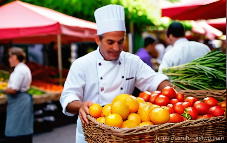 식재료 활용으로 요리하는 세계 요리 탐방 - **Vibrant Spanish Market: Local Chef's Inspiration**
A bustling, sunlit Spanish local market sce...