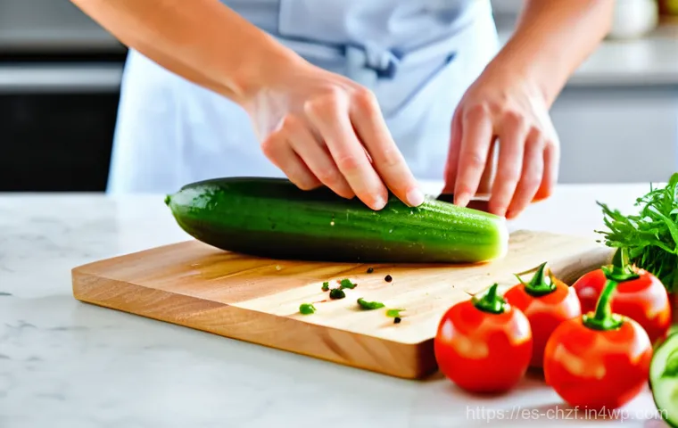 식재료 활용을 위한 요리 도구 추천 - **Precision Knife Work in a Modern Kitchen**
A focused, adult home chef (wearing a clean, light-...