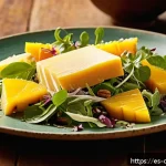 Home 19 식재료 활용으로 만든 특별한 음식 조합 - A vibrant gourmet salad featuring tropical fruits like mango and pineapple paired with slices of age...