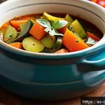 Home 18 식재료 활용으로 만드는 다양한 요리 스타일 - A vibrant and appetizing vegetable stew served in a rustic ceramic bowl, featuring bright colors fro...
