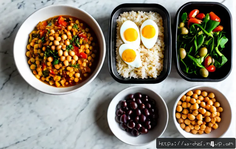 Home 17 식재료로 만드는 일주일 간단 요리 플랜 - Photorealistic overhead view of a Spanish-inspired weekly simple meal prep plan on a bright Mediterr...